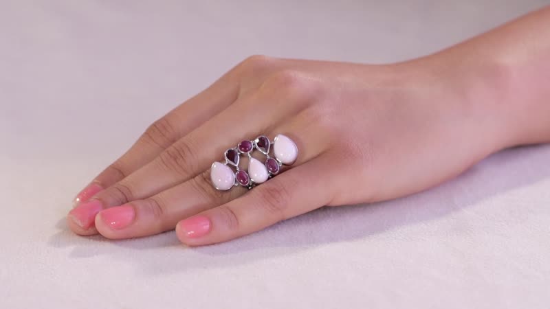 Sajen Silver Peruvian Pink Opal, Multi Gemstone Ring in Rhodium Over Sterling Silver (Size 10.0) 8.40 ctw