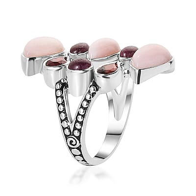 Sajen Silver Peruvian Pink Opal and Multi Gemstone 8.40 ctw Ring in Rhodium Over Sterling Silver (Size 10.0)