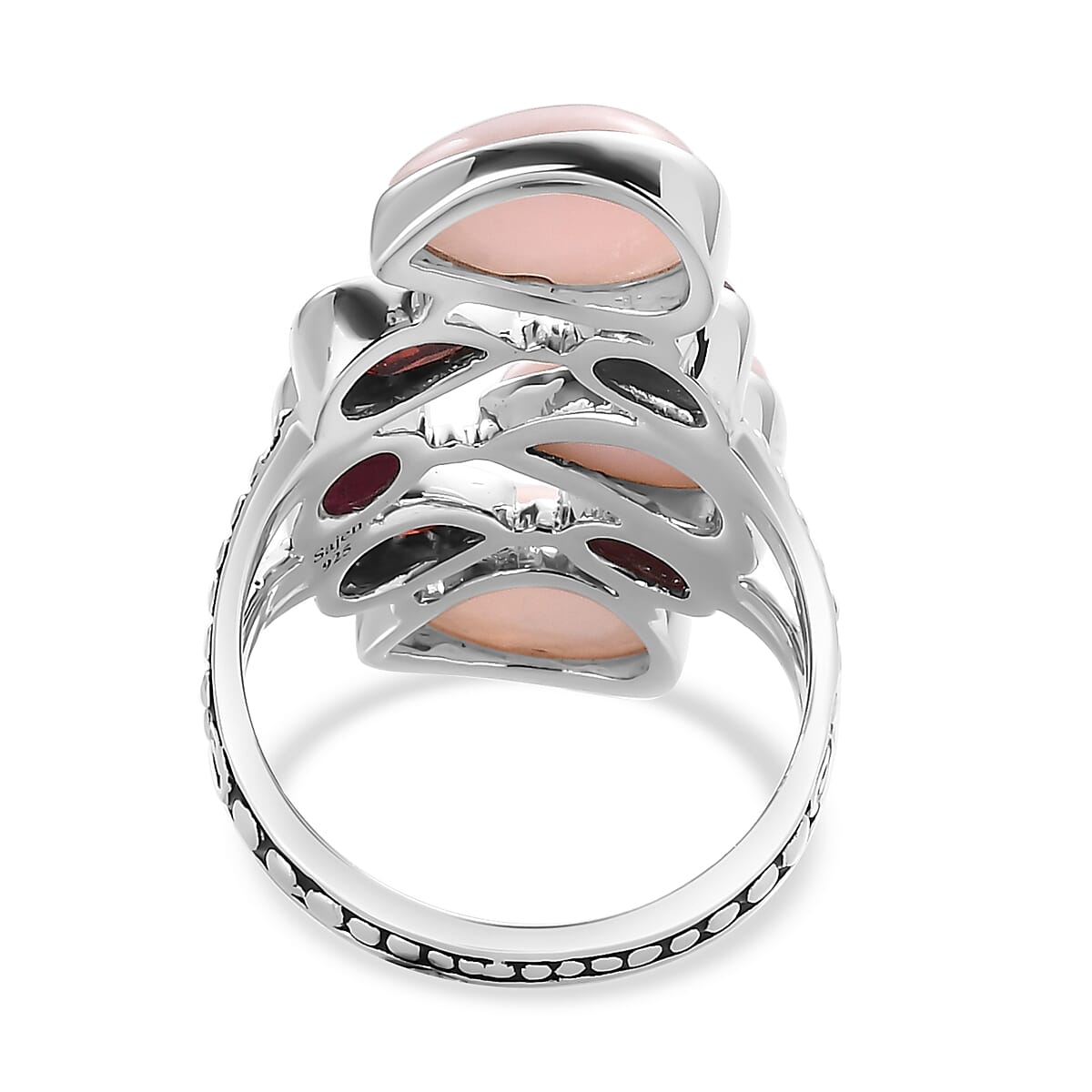 Sajen Silver Peruvian Pink Opal and Multi Gemstone 8.40 ctw Ring in Rhodium Over Sterling Silver (Size 10.0)