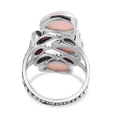 Sajen Silver Peruvian Pink Opal and Multi Gemstone 8.40 ctw Ring in Rhodium Over Sterling Silver (Size 10.0)