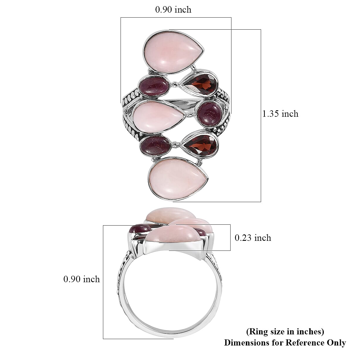 Sajen Silver Peruvian Pink Opal and Multi Gemstone 8.40 ctw Ring in Rhodium Over Sterling Silver (Size 10.0)