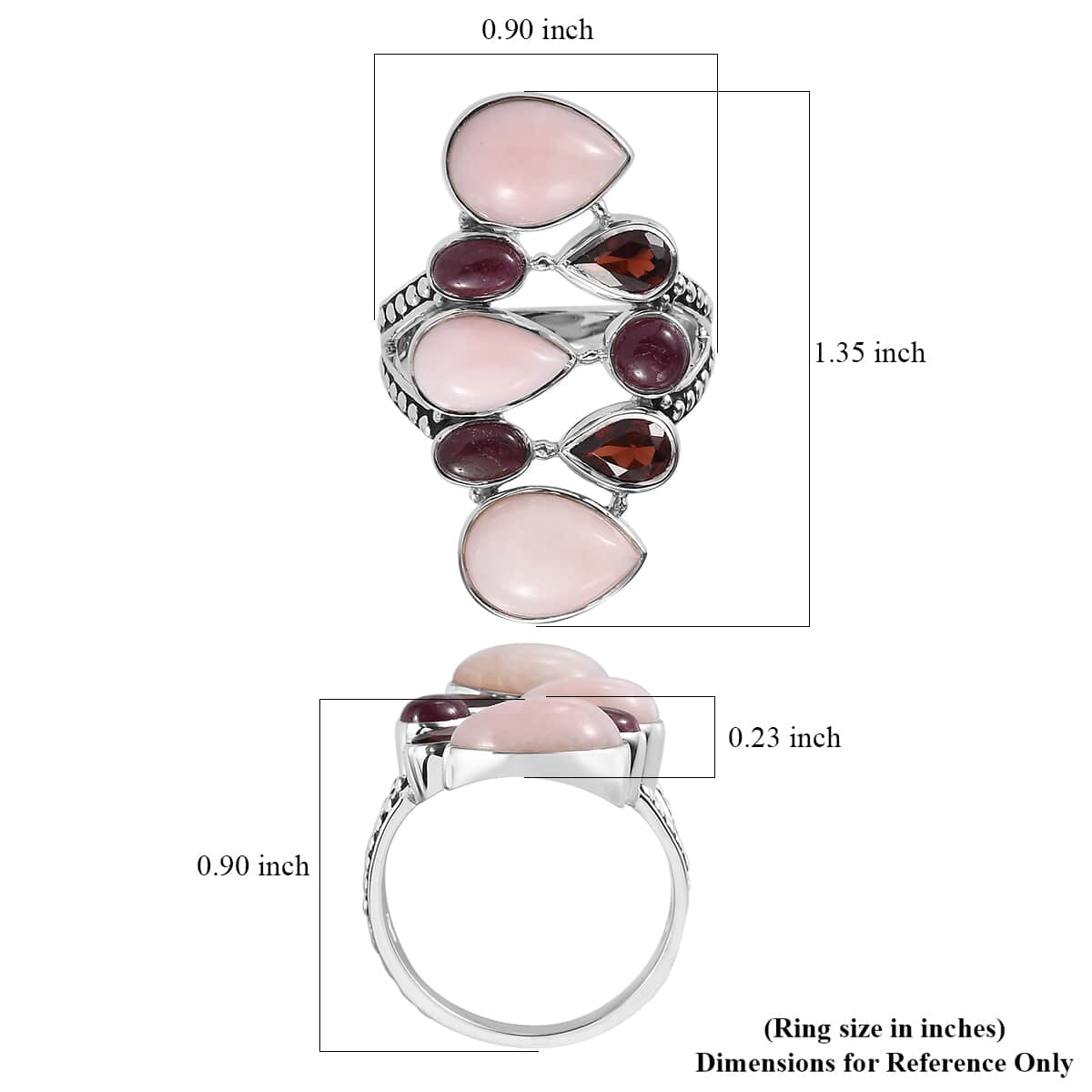 Sajen Silver Peruvian Pink Opal, Multi Gemstone Ring in Rhodium Over Sterling Silver (Size 10.0) 8.40 ctw image number 5