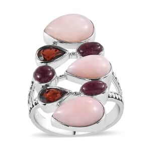 Sajen Silver Peruvian Pink Opal and Multi Gemstone 8.40 ctw Ring in Rhodium Over Sterling Silver (Size 6.0)