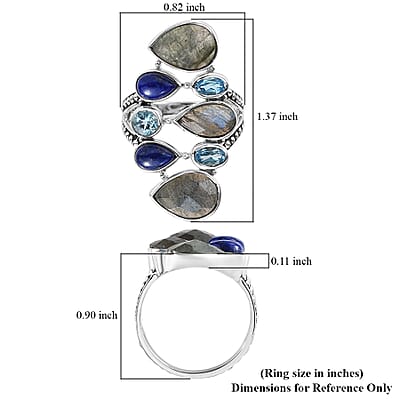Sajen Silver Malagasy Labradorite and Multi Gemstone 7.00 ctw Ring in Rhodium Over Sterling Silver (Size 10.0)