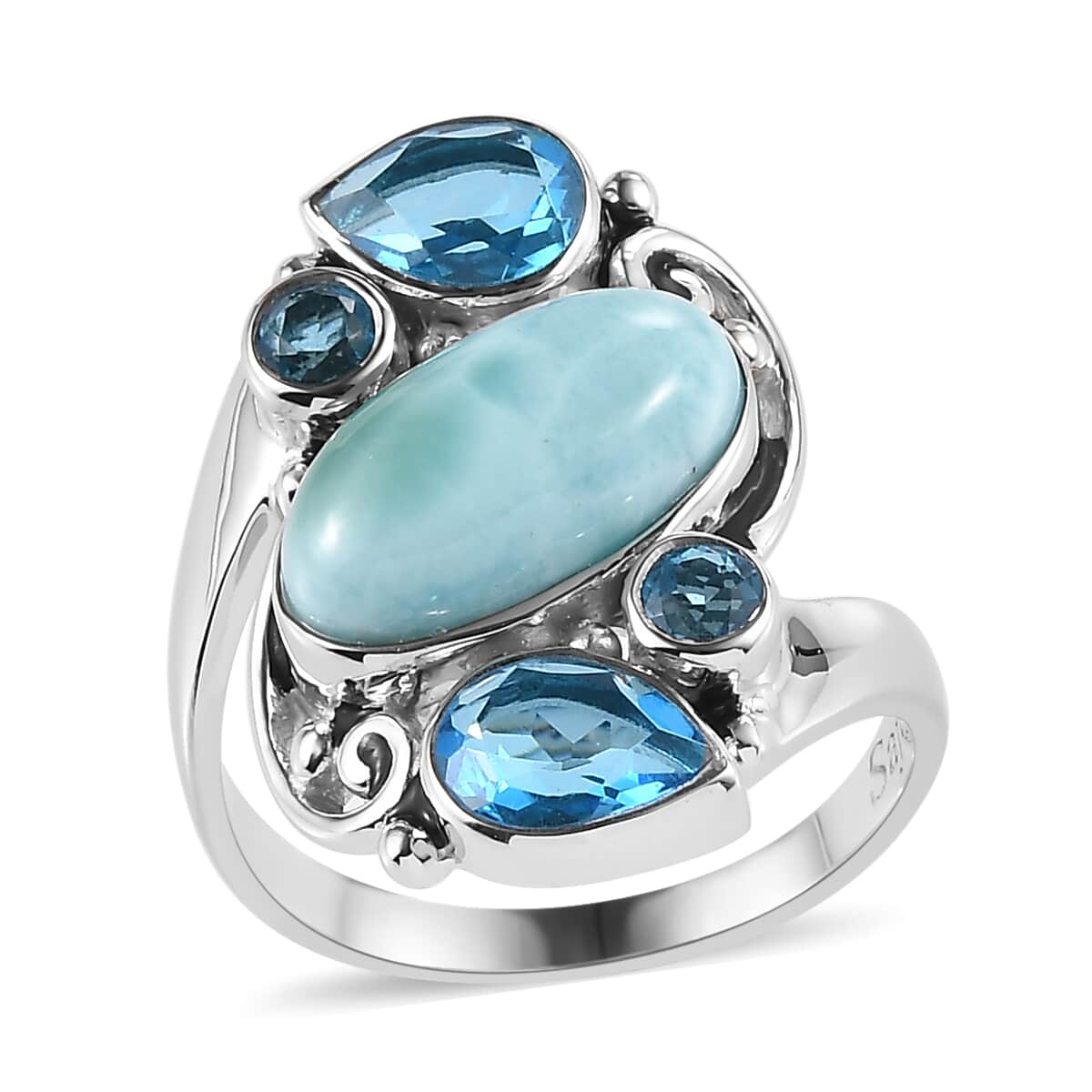 Sajen Silver Larimar Celestial Blue Quartz Doublet and Larimar Ring in Rhodium Over Sterling Silver (Size 10.0) 6.50 ctw image number 0