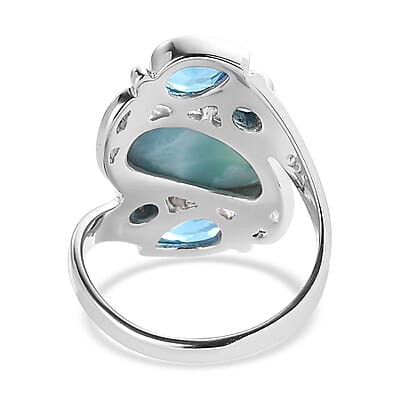 Sajen Silver Larimar and Celestial Blue Doublet Quartz 6.50 ctw Ring in Rhodium Over Sterling Silver (Size 10.0)