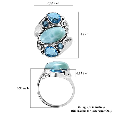 Sajen Silver Larimar and Celestial Blue Doublet Quartz 6.50 ctw Ring in Rhodium Over Sterling Silver (Size 10.0)