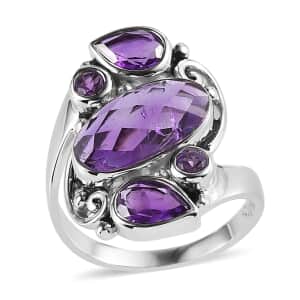 Sajen Silver African Amethyst 4.25 ctw Ring in Rhodium Over Sterling Silver (Size 10.0)