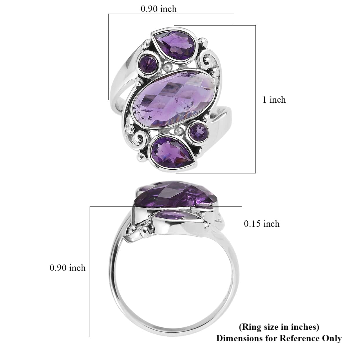 Sajen Silver African Amethyst 4.25 ctw Ring in Rhodium Over Sterling Silver (Size 10.0) image number 5