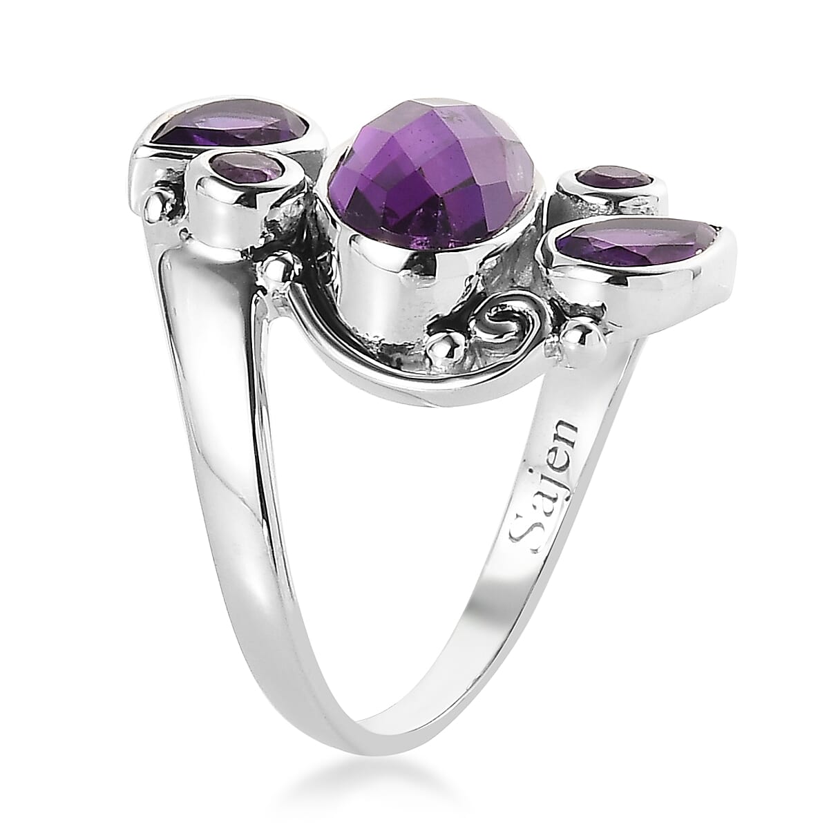 Sajen Silver African Amethyst 4.25 ctw Ring in Rhodium Over Sterling Silver (Size 6.0) image number 3