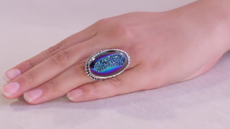Sajen Silver Forest Window Drusy Quartz Ring in Rhodium Sterling Silver (Size 10.0) 33.50 ctw