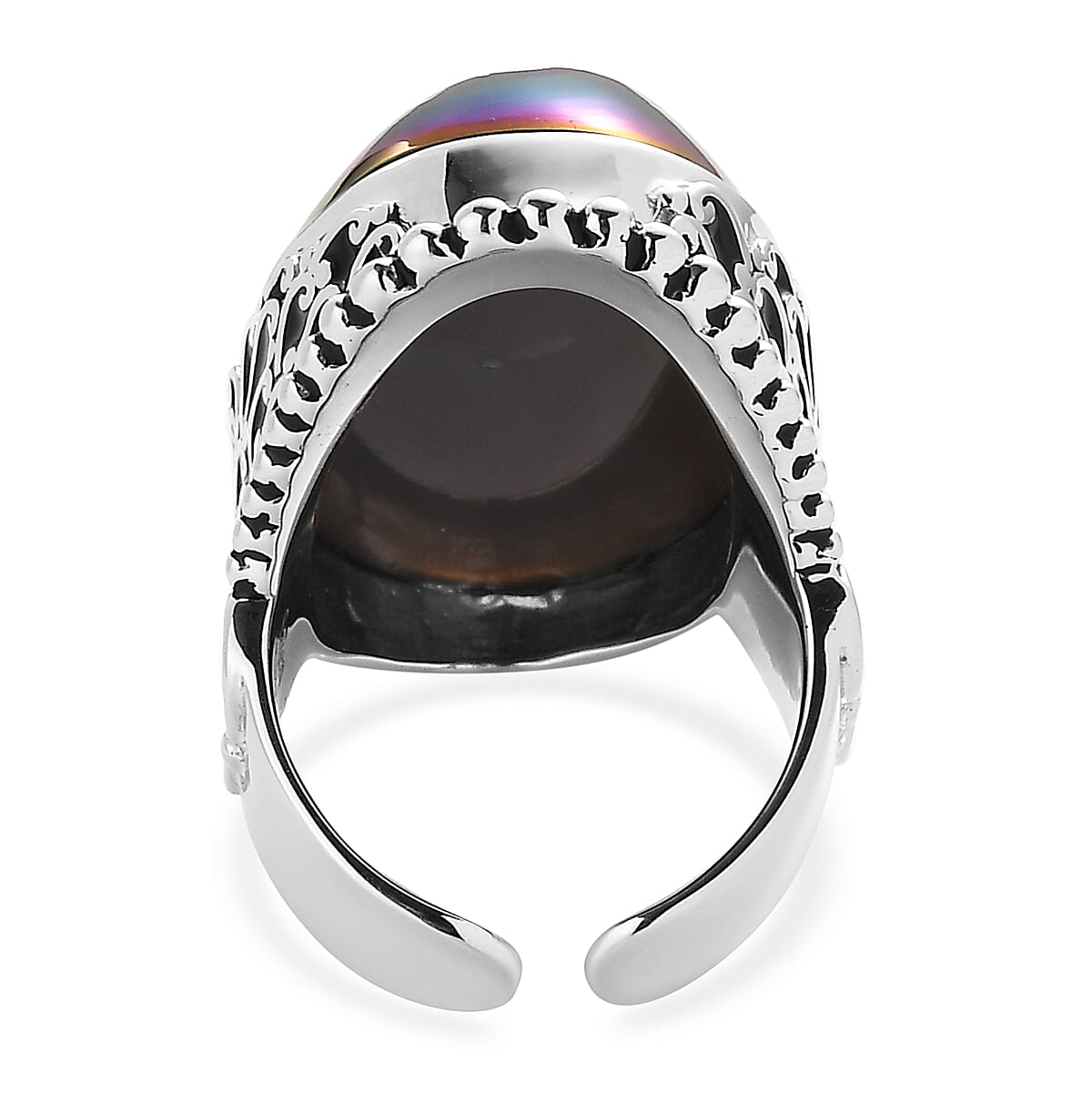 Sajen Silver Forest Window Drusy Quartz 33.50 ctw Ring in Rhodium Sterling Silver (Size 10.0)