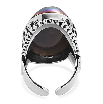 Sajen Silver Forest Window Drusy Quartz 33.50 ctw Ring in Rhodium Sterling Silver (Size 10.0)