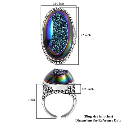 Sajen Silver Forest Window Drusy Quartz 33.50 ctw Ring in Rhodium Sterling Silver (Size 10.0)