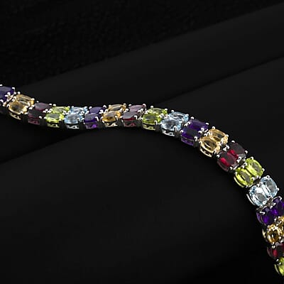 Multi Gemstone 2 Row Tennis Bracelet in Platinum Over Sterling Silver (7.50 In) 29.10 ctw