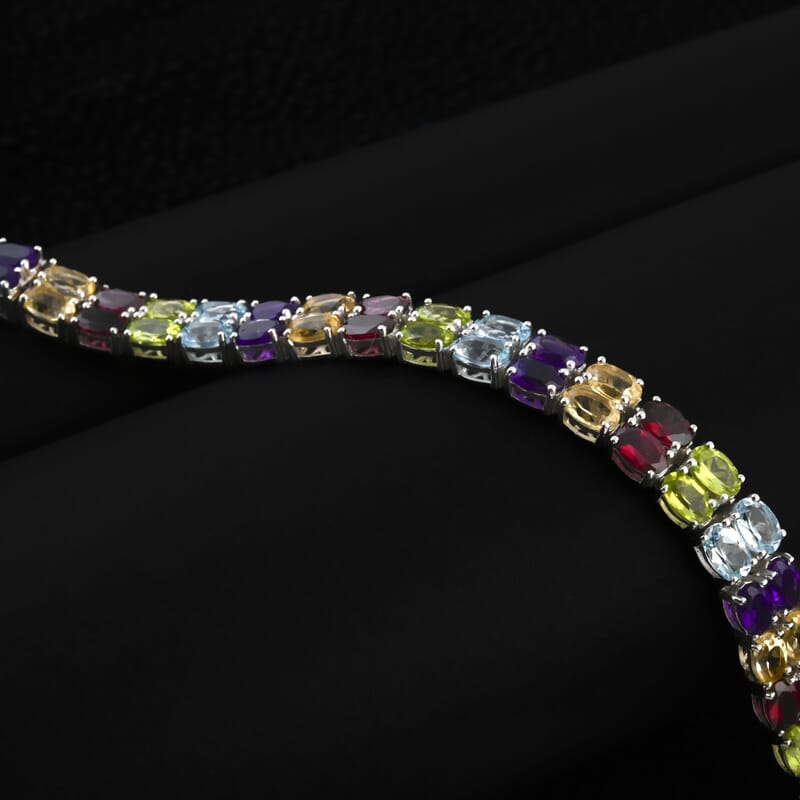 Multi Gemstone 2 Row Tennis Bracelet in Platinum Over Sterling Silver (7.50 In) 29.10 ctw