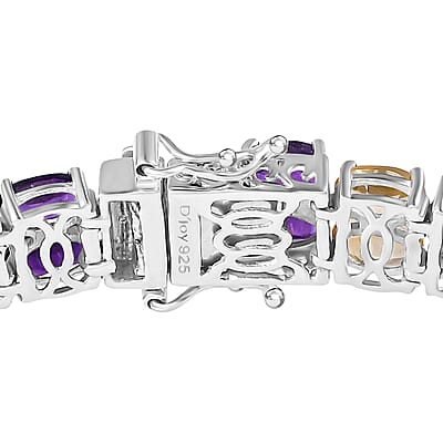 Multi Gemstone 2 Row Tennis Bracelet in Platinum Over Sterling Silver (7.50 In) 29.10 ctw