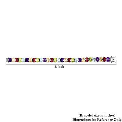 Multi Gemstone 2 Row Tennis Bracelet in Platinum Over Sterling Silver (7.50 In) 29.10 ctw
