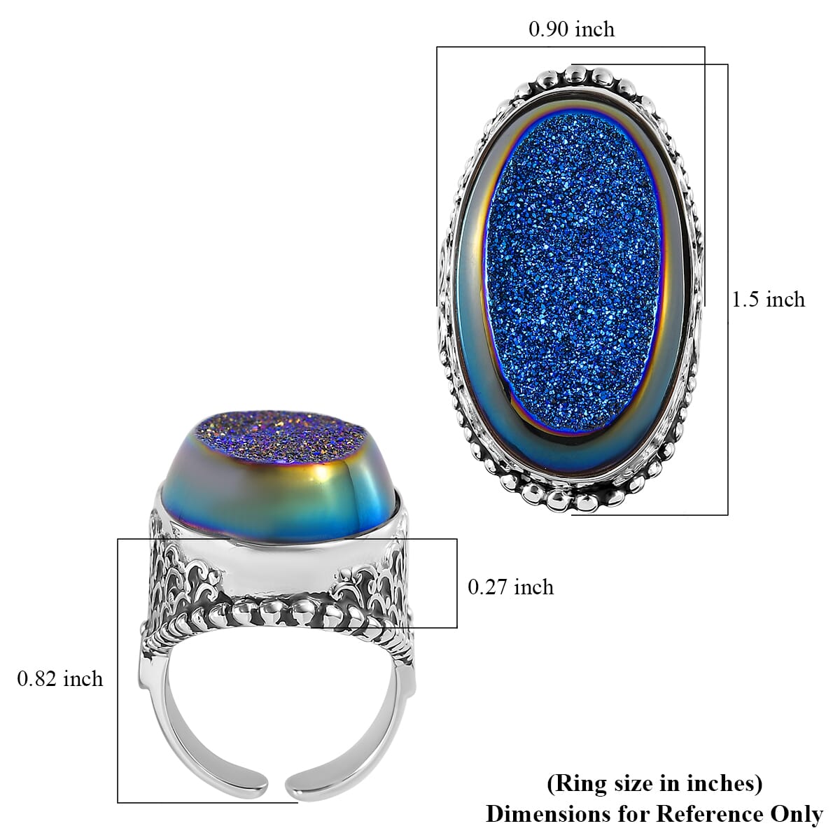 Sajen Silver Blue Window Drusy Quartz 33.50 ctw Ring in Rhodium Sterling Silver (Size 7.0) image number 5