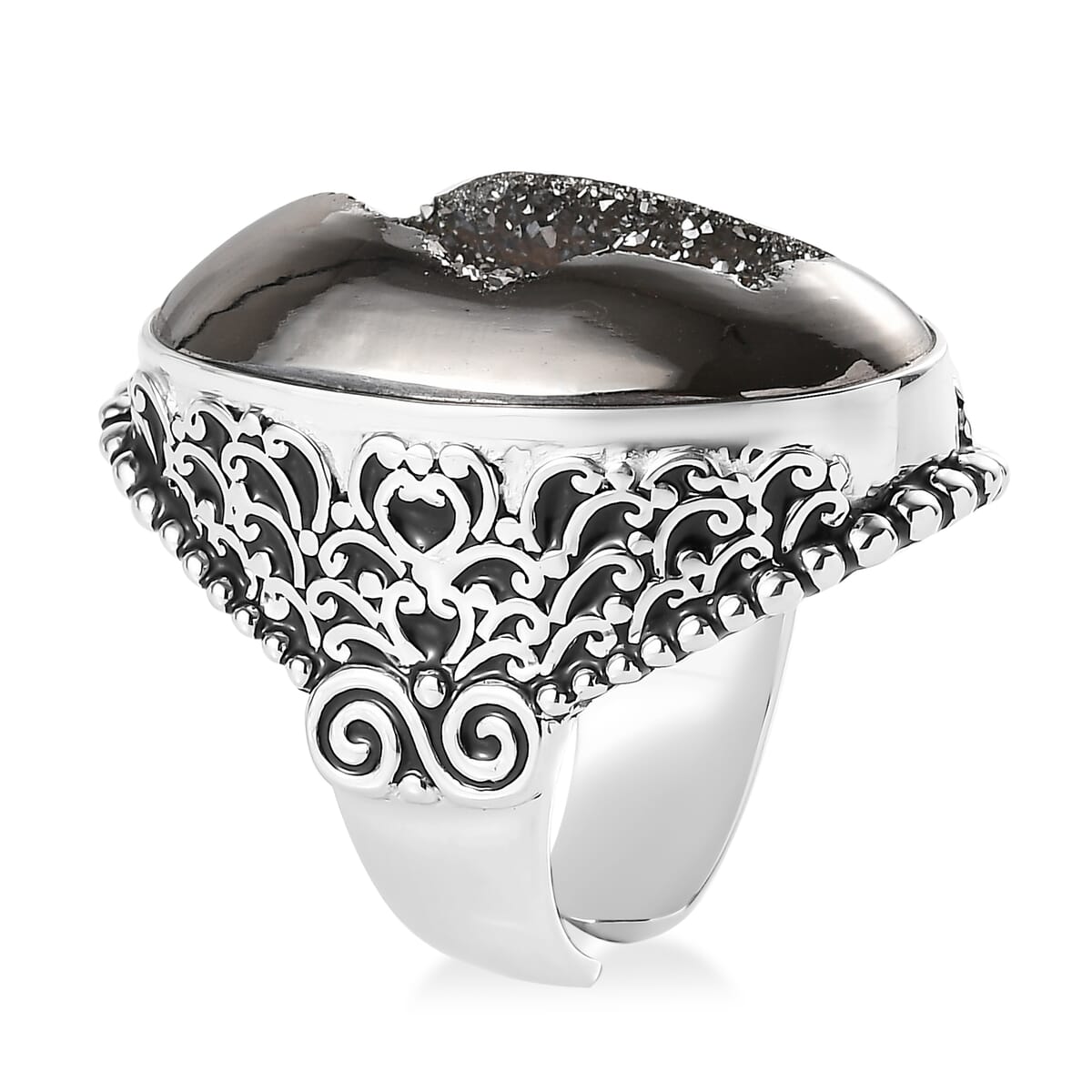 Sajen Silver Platinum Drusy Quartz 33.50 ctw Ring in Rhodium Over Sterling Silver (Size 7.0) image number 3