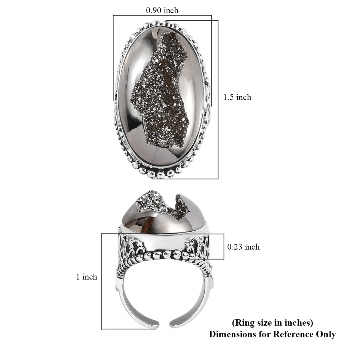 Sajen Silver Platinum Drusy Quartz 33.50 ctw Ring in Rhodium Over Sterling Silver (Size 7.0) image number 5