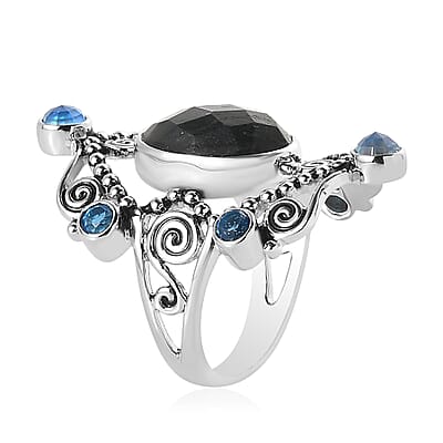 Sajen Silver Malagasy Labradorite and Multi Gemstone 6.25 ctw Ring in Rhodium Over Sterling Silver (Size 10.0)