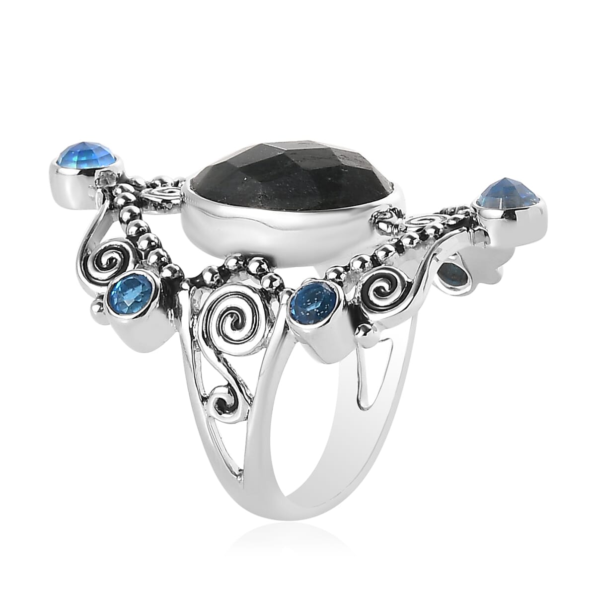 Sajen Silver Malagasy Labradorite and Multi Gemstone 6.25 ctw Ring in Rhodium Over Sterling Silver (Size 6.0) image number 3