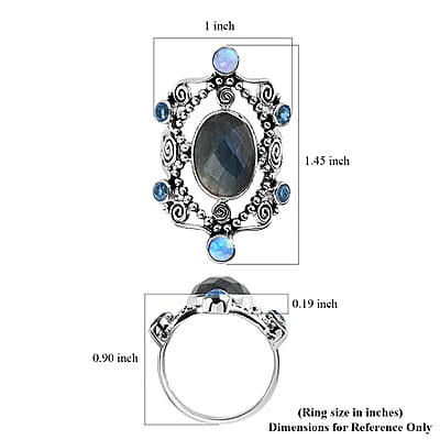 Sajen Silver Malagasy Labradorite and Multi Gemstone 6.25 ctw Ring in Rhodium Over Sterling Silver (Size 6.0)