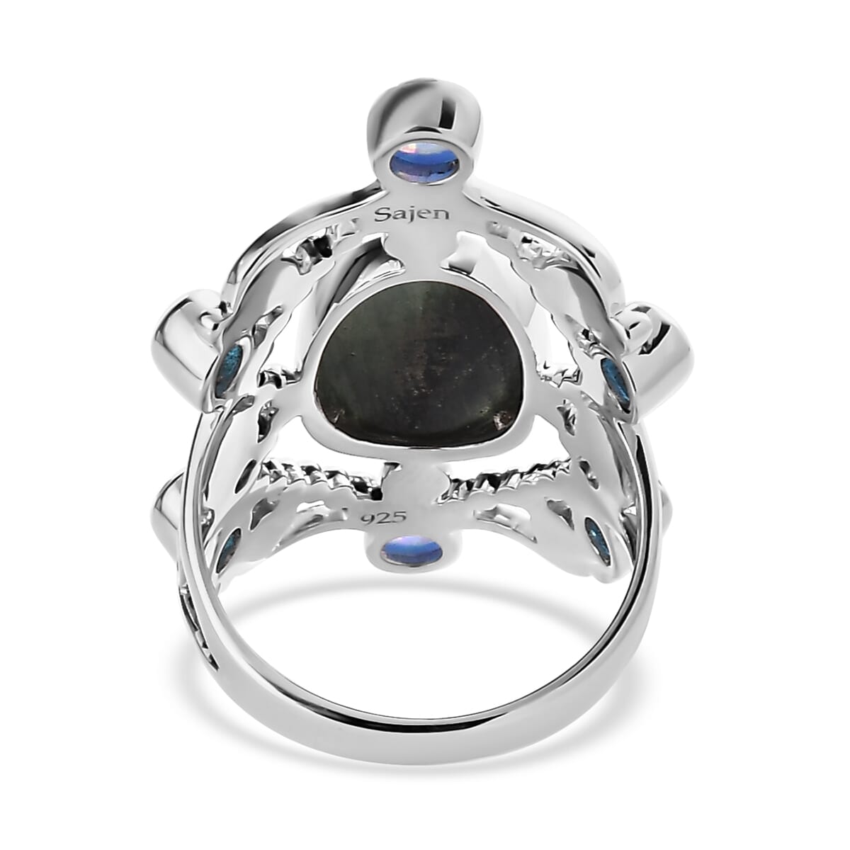 Sajen Silver Malagasy Labradorite and Multi Gemstone 6.25 ctw Ring in Rhodium Over Sterling Silver (Size 8.0) image number 4