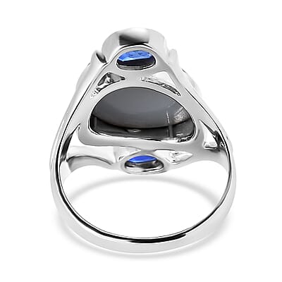 Sajen Silver Forest Window Drusy Quartz and Celestial Blue Quartz 7.10 ctw Ring in Rhodium Over Sterling Silver (Size 10.0)