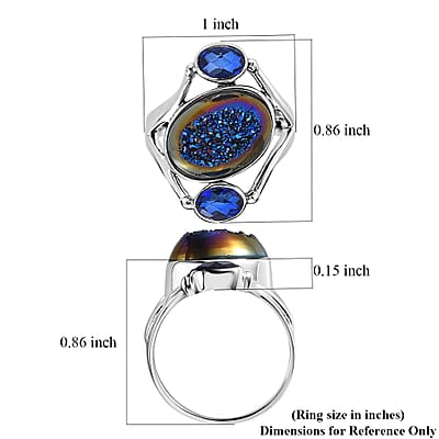 Sajen Silver Forest Window Drusy Quartz and Celestial Blue Quartz 7.10 ctw Ring in Rhodium Over Sterling Silver (Size 10.0)