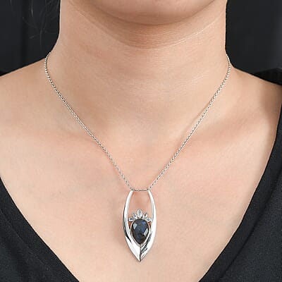 Sajen Silver Malagasy Labradorite and Rainbow Moonstone 6.15 ctw Pendant in Rhodium Over Sterling Silver