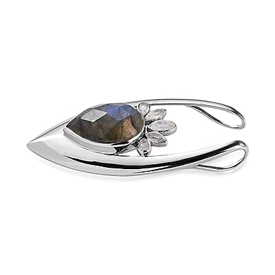 Sajen Silver Malagasy Labradorite and Rainbow Moonstone 6.15 ctw Pendant in Rhodium Over Sterling Silver