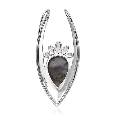 Sajen Silver Malagasy Labradorite and Rainbow Moonstone 6.15 ctw Pendant in Rhodium Over Sterling Silver