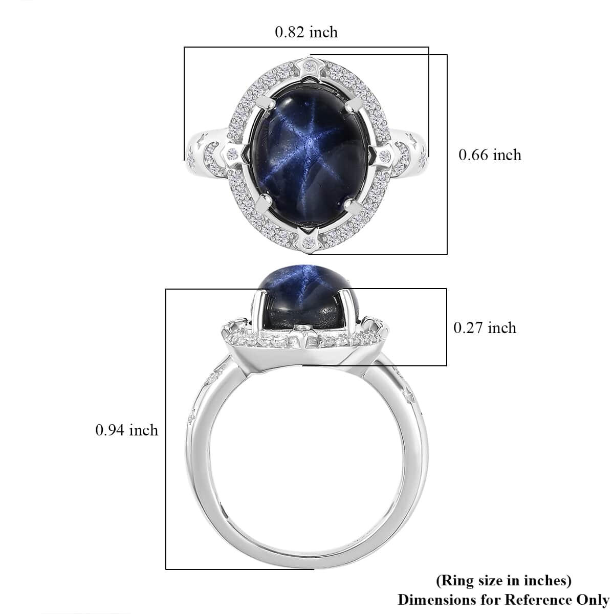 Blue Star Sapphire (DF) and Moissanite 6.50 ctw Celestial Ring in Rhodium Over Sterling Silver (Size 10.0) image number 5