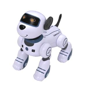 Multi-Functional Robotic Stunt Toy Dog with Remote Control and LED Eyes - Gray