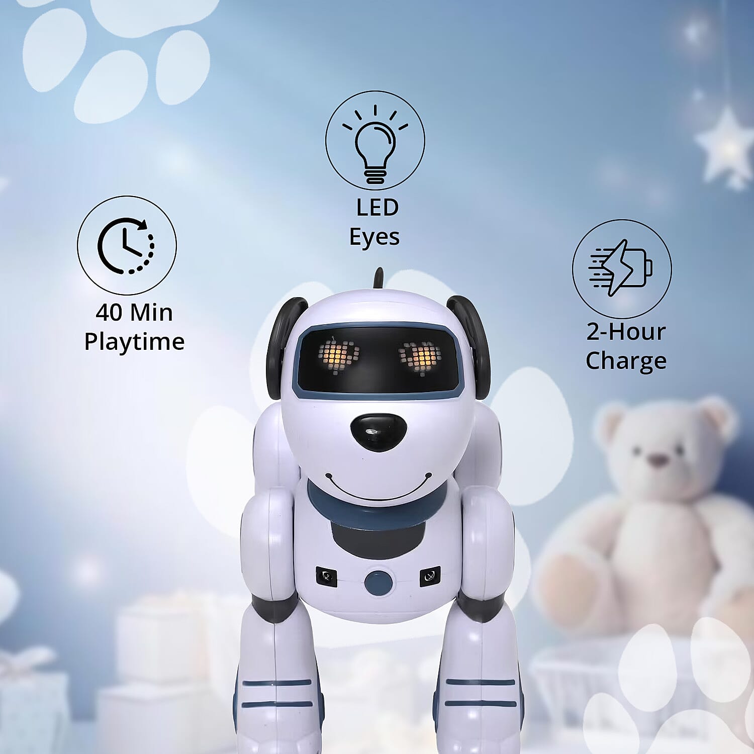Multi-Functional Robotic Stunt Toy Dog with Remote Control and LED Eyes - Gray