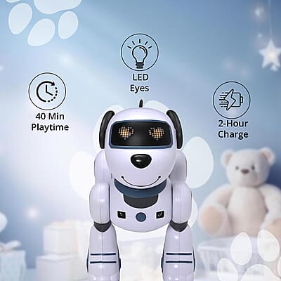 Multi-Functional Robotic Stunt Toy Dog with Remote Control and LED Eyes - Gray