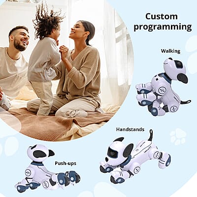 Multi-Functional Robotic Stunt Toy Dog with Remote Control and LED Eyes - Gray