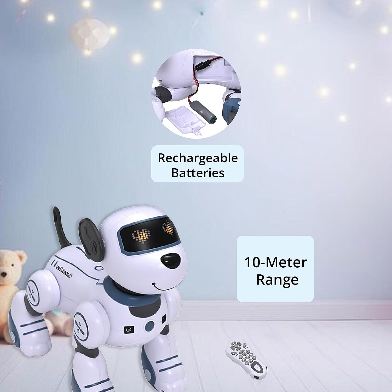 Multi-Functional Robotic Stunt Toy Dog with Remote Control and LED Eyes - Gray