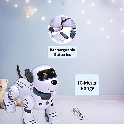 Multi-Functional Robotic Stunt Toy Dog with Remote Control and LED Eyes - Gray