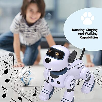 Multi-Functional Robotic Stunt Toy Dog with Remote Control and LED Eyes - Gray