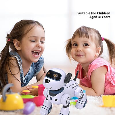 Multi-Functional Robotic Stunt Toy Dog with Remote Control and LED Eyes - Gray
