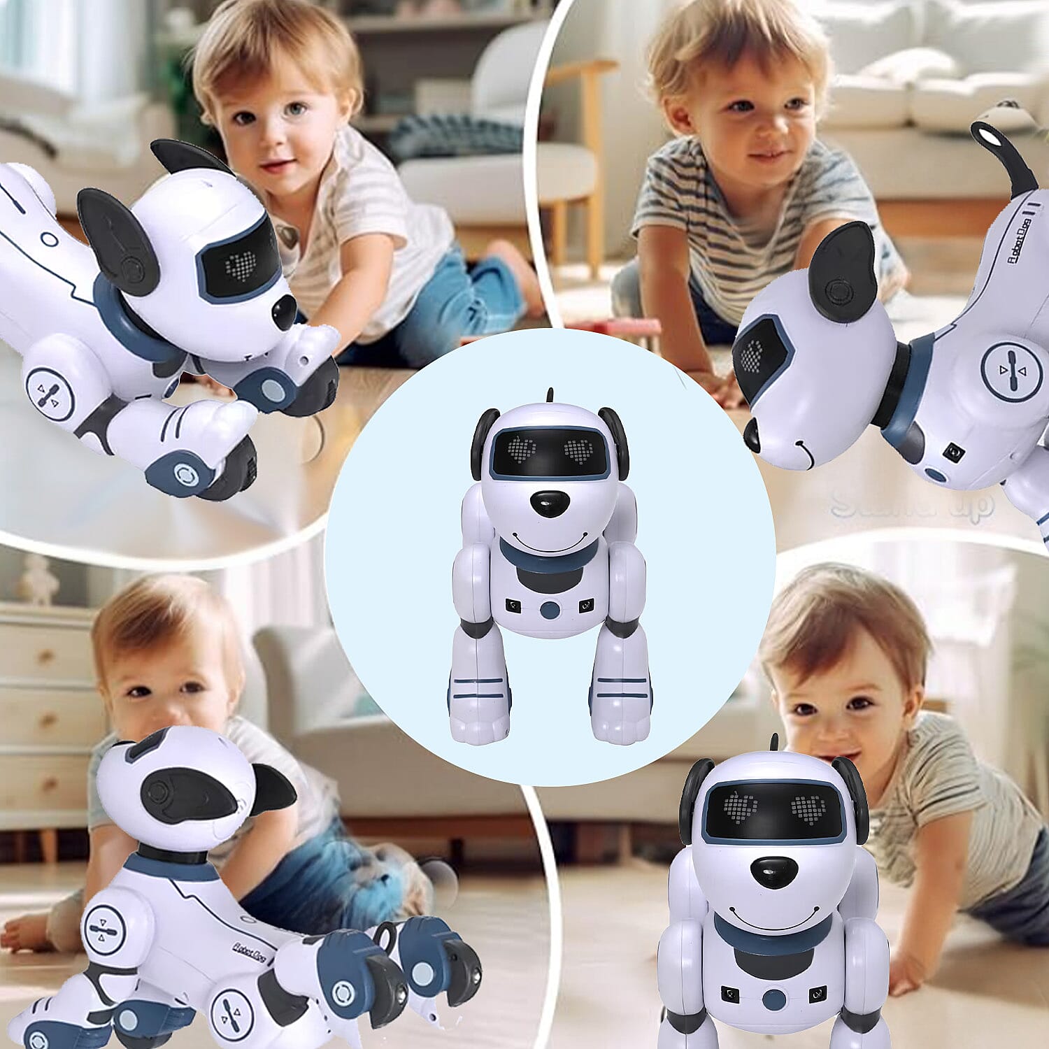 Multi-Functional Robotic Stunt Toy Dog with Remote Control and LED Eyes - Gray