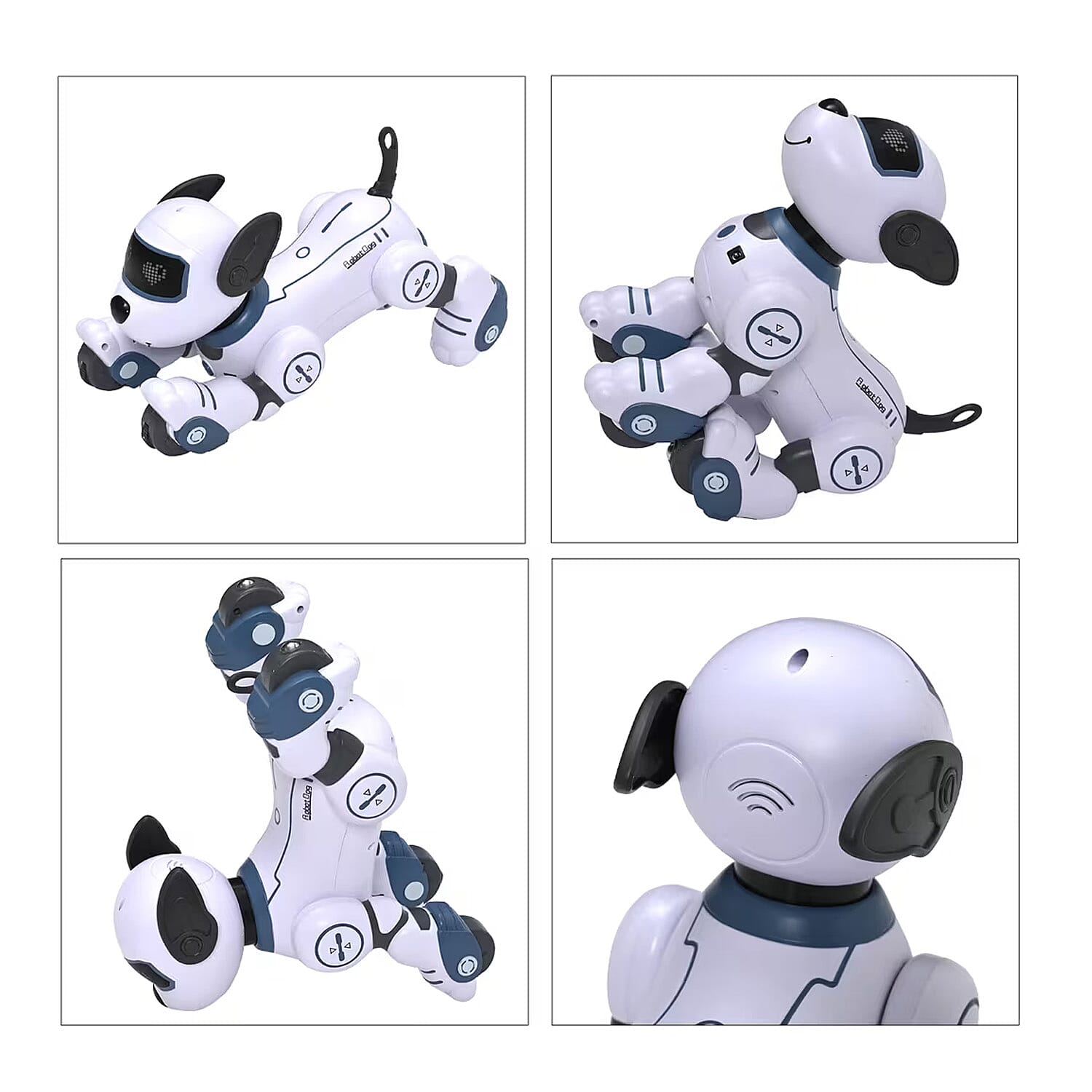 Multi-Functional Robotic Stunt Toy Dog with Remote Control and LED Eyes - Gray