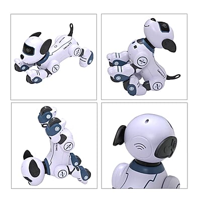 Multi-Functional Robotic Stunt Toy Dog with Remote Control and LED Eyes - Gray