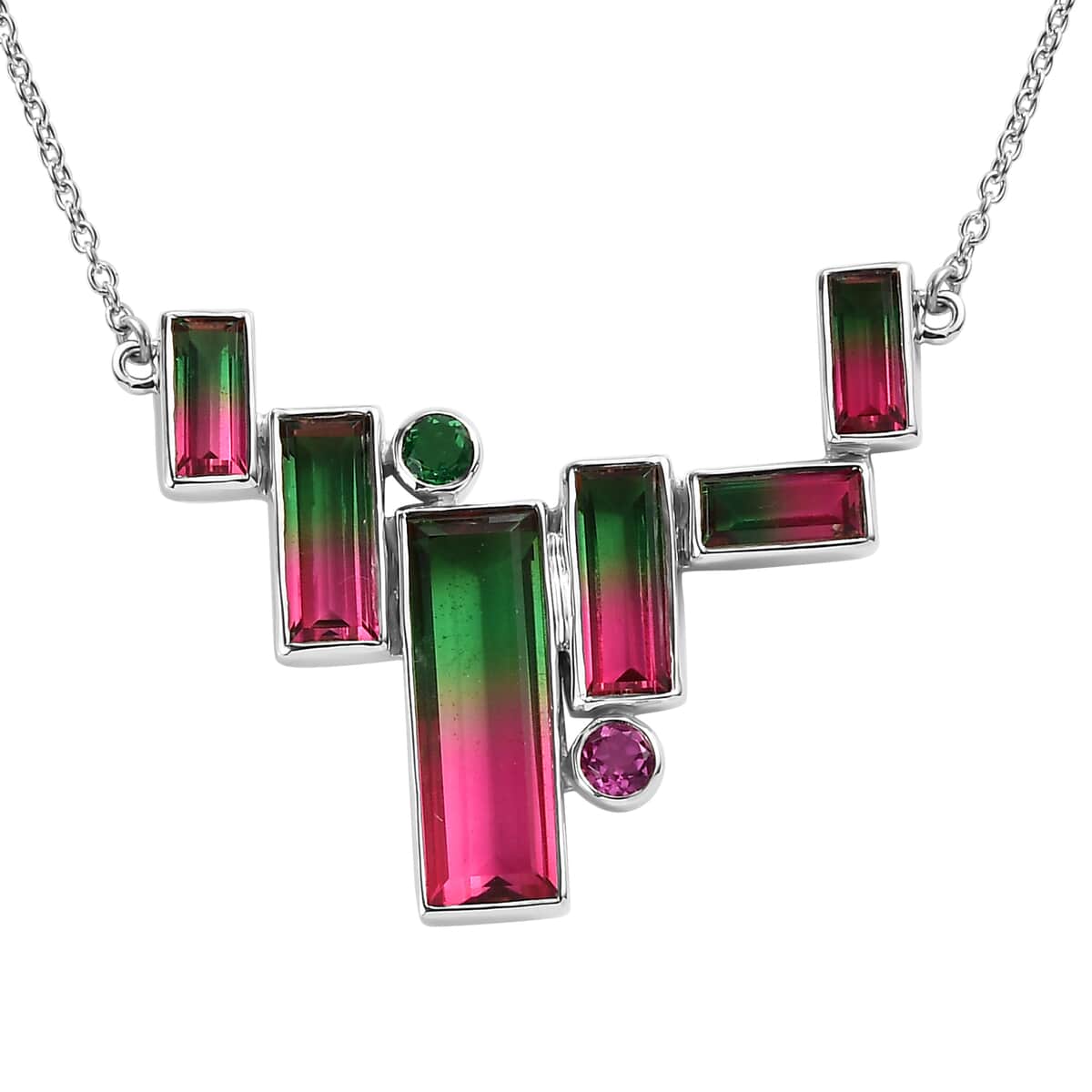 Sajen Silver Watermelon Quartz (Triplet) and Celestial Pink and Green Quartz 18.15 ctw Necklace in Rhodium Over Sterling Silver 18 Inches image number 0