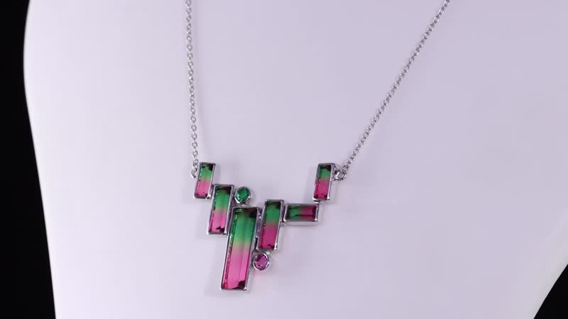 Sajen Silver Watermelon Quartz (Triplet) and Celestial Pink and Green Quartz 18.15 ctw Necklace in Rhodium Over Sterling Silver 18 Inches