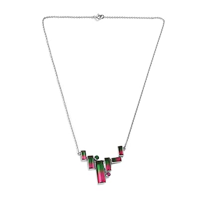 Sajen Silver Watermelon Quartz (Triplet) and Celestial Pink and Green Quartz 18.15 ctw Necklace in Rhodium Over Sterling Silver 18 Inches