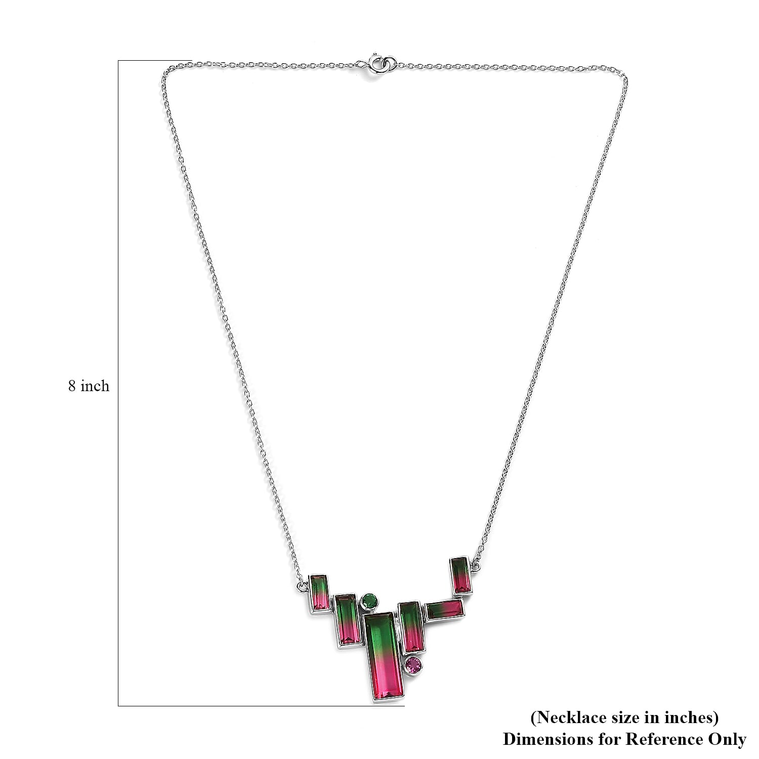 Sajen Silver Watermelon Quartz (Triplet) and Celestial Pink and Green Quartz 18.15 ctw Necklace in Rhodium Over Sterling Silver 18 Inches